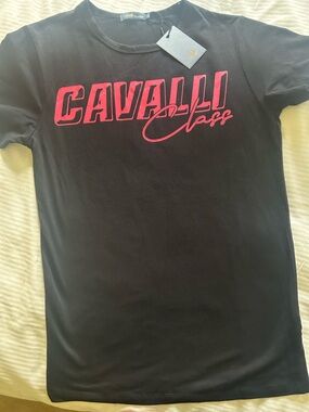 Cavalli Class Black Tee with Hot Pink Logo